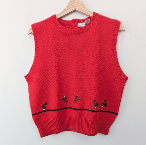 Vintage Shetland Wool Embroidered Teddy Bear Sweater Vest - Picture 2 of 13